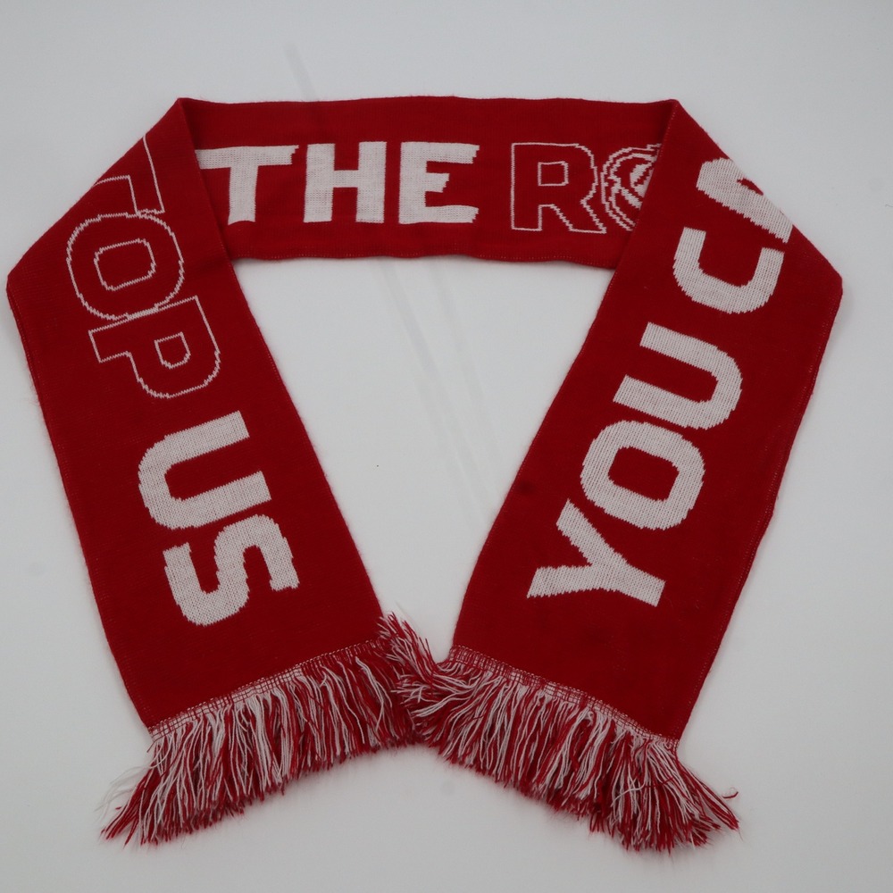 Ruffneck Scarves Portland Rose City Scarf Unisex‎ OS Red White Knit Fringed Fan